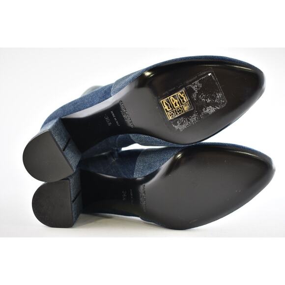 Saint Laurent Lou 75 Blue Jeans Denim YSL Zip Block Heel Ankle Bootie Boot 36.5 - Picture 12 of 12